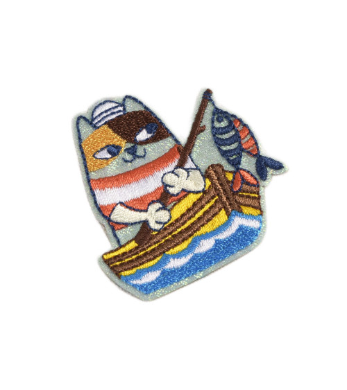 Set of 3 iron-on ocean fishing cat patches 5cm x 4.5cm