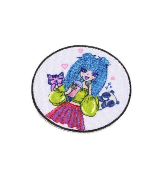 Set of 3 manga iron-on patches with blue hair 5.5cm x 5.5cm