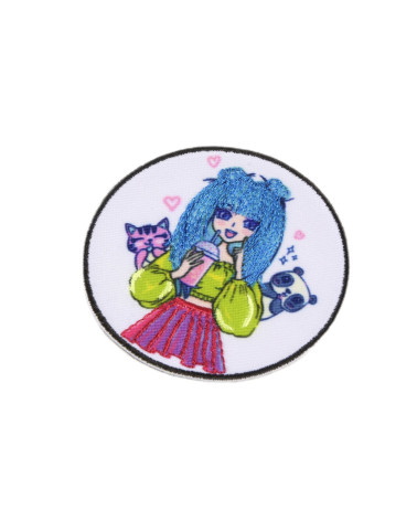 Set of 3 manga iron-on patches with blue hair 5.5cm x 5.5cm