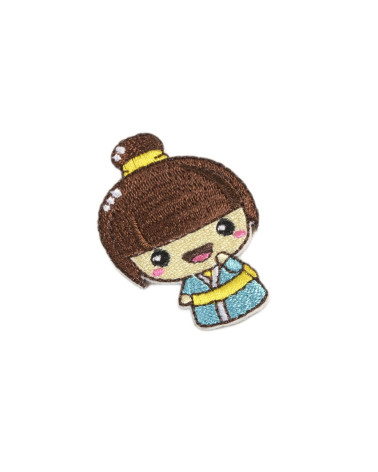 Set of 3 iron-on patches Asia kimono blue 4cm x 3cm
