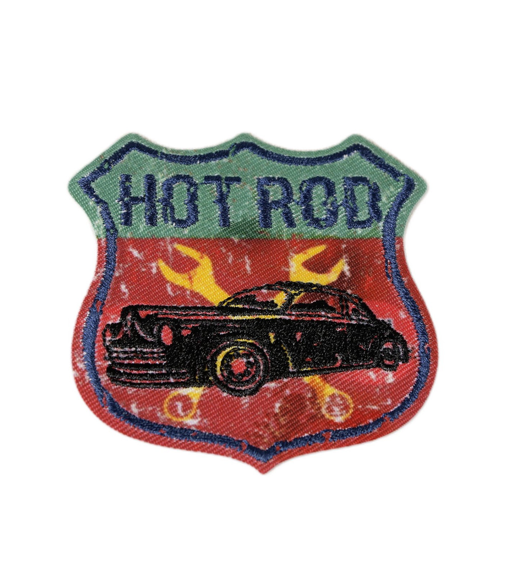 Set of 3 iron-on vintage sport hot rod badges 6cm x 5.5cm