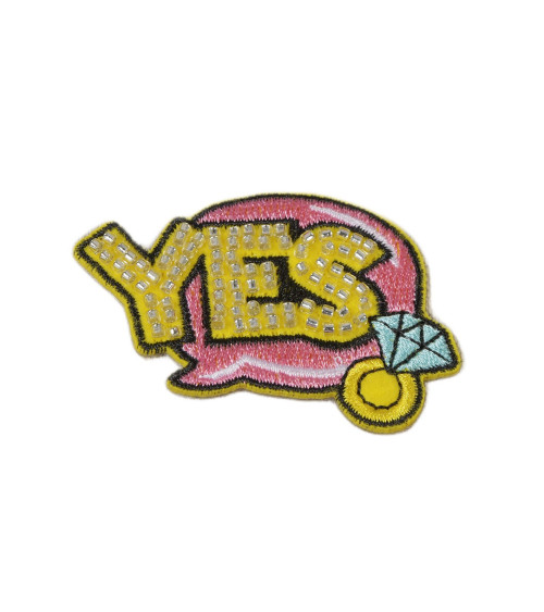 Set of 3 iron-on patches with yes pearl words 3.5cm x 5.5cm