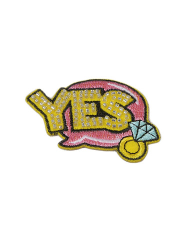 Set of 3 iron-on pearl word badges yes 3.5cm x 5.5cm
