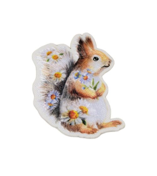 Set of 3 floral animal squirrel iron-on patches 6cm x 4.5cm