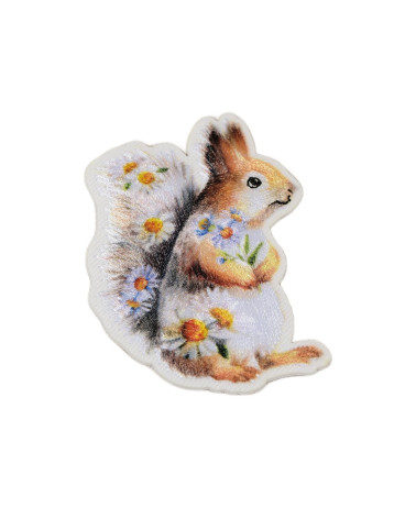 Juego de 3 parches termoadhesivos de ardilla animal floral de 6 cm x 4,5 cm