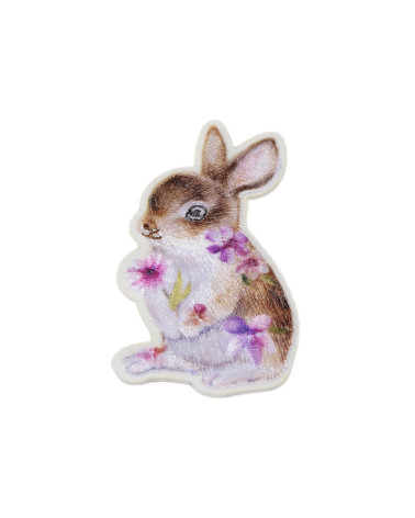 Set of 3 iron-on floral animal rabbit patches 5.5cm x 3.5cm