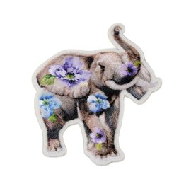 Lot de 3 écussons thermocollants animaux fleuris éléphant 6,5cm x 5cm
