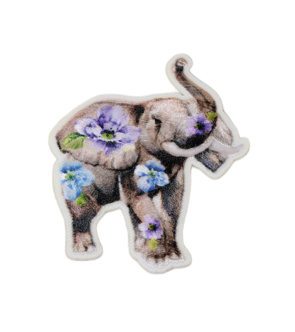 Lot de 3 écussons thermocollants animaux fleuris éléphant 6,5cm x 5cm