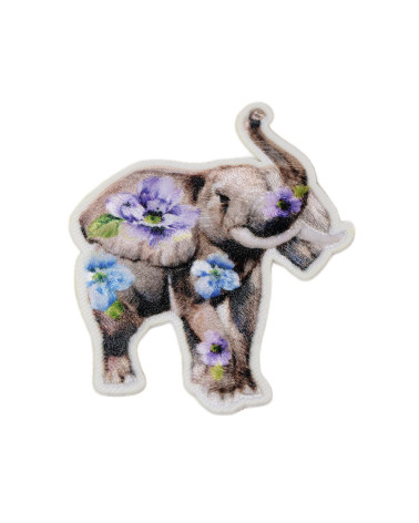 Juego de 3 parches termoadhesivos de elefante animal con flores, 6,5 cm x 5 cm