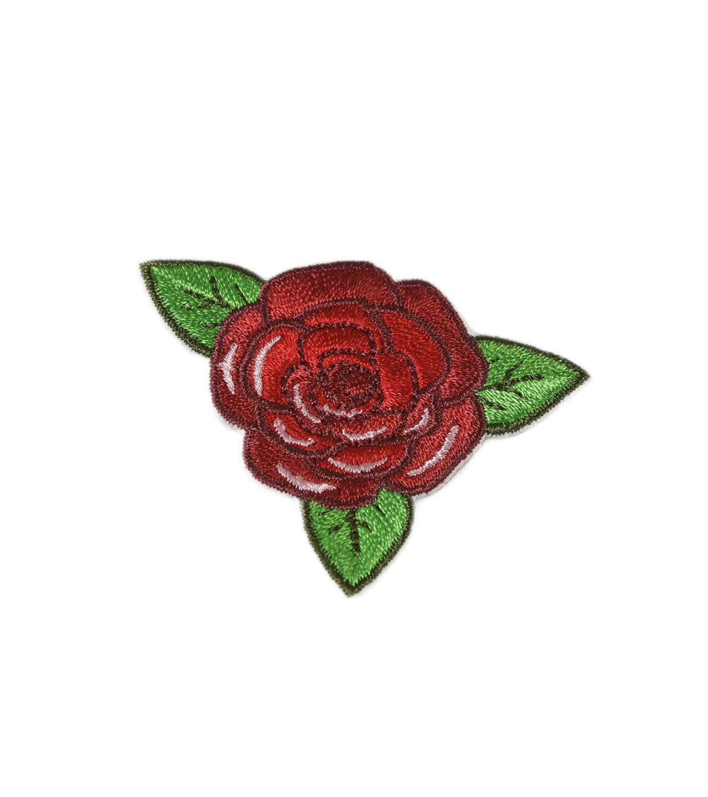 Set of 3 red rose iron-on patches 4cm x 4.5cm