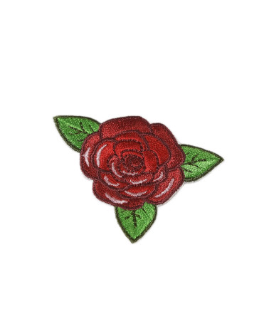 Set of 3 iron-on red rose badges 4cm x 4.5cm