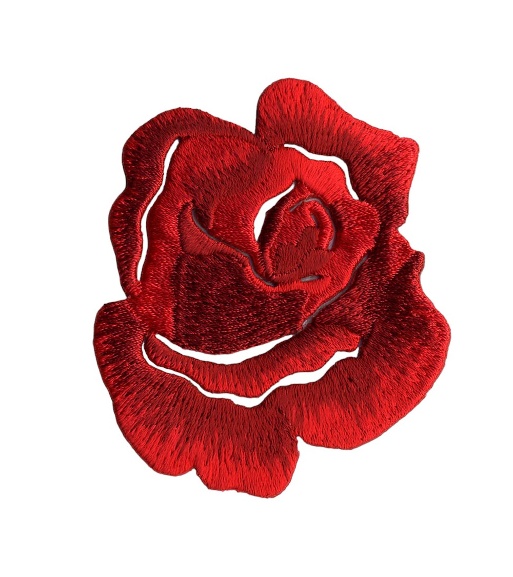 Set of 3 bright red rose iron-on patches