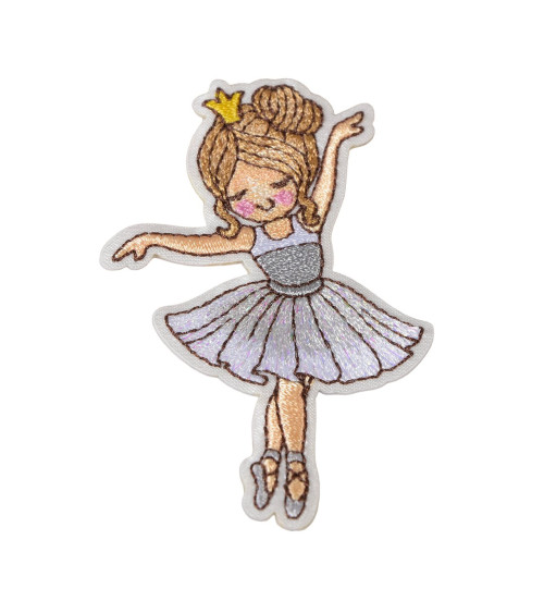 Silver ballerina iron-on patch 7cm x 4.5cm