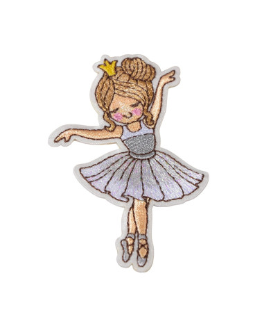 Silver ballerina iron-on patch 7cm x 4.5cm