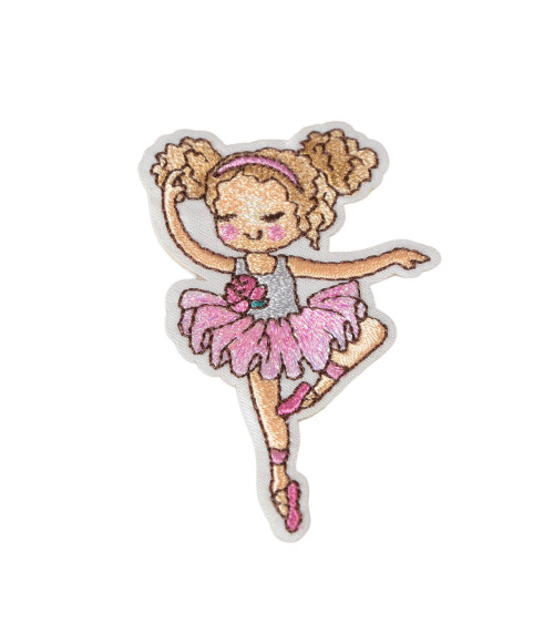 Pink ballerina iron-on patch 6.5cm x 4.5cm