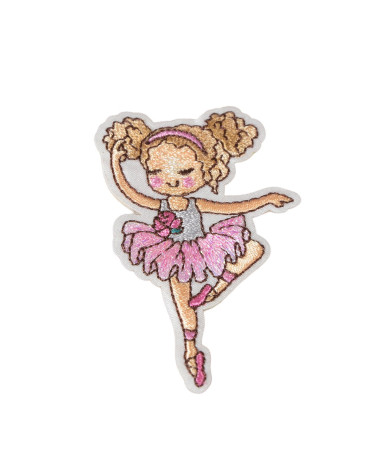 Pink ballerina iron-on patch 6.5cm x 4.5cm