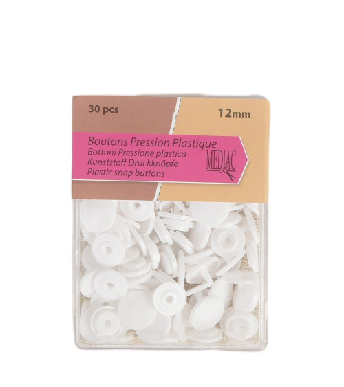 Lot de 30 boutons pression 100% plastique Blanc 12mm