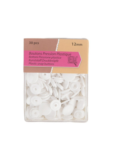 Set mit 30 Druckknöpfen, 100 % Kunststoff, Weiß, 12 mm
