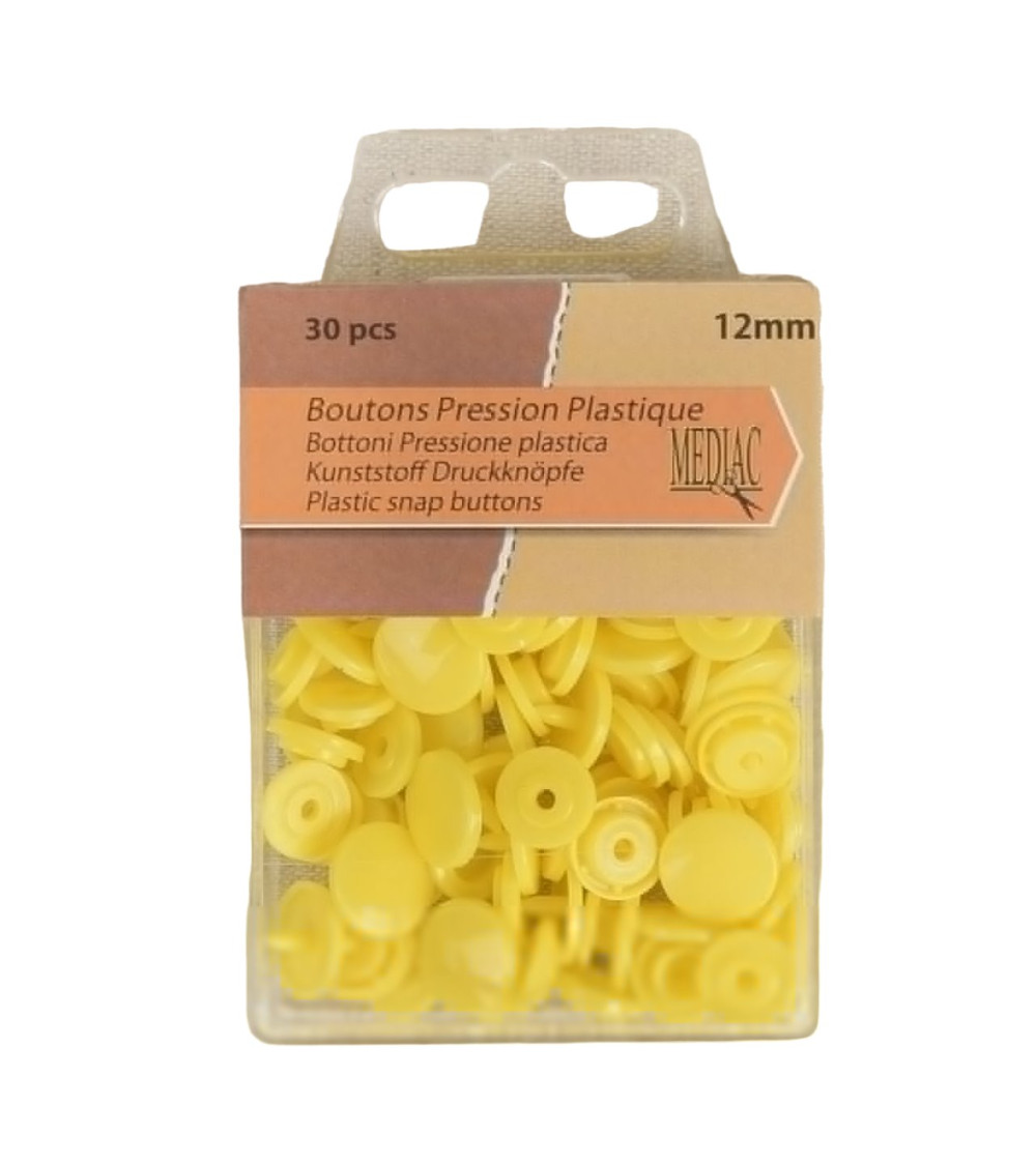 Set of 30 snap buttons 100% plastic Yellow 12mm