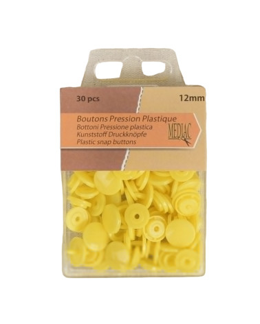 Pack of 30 100% plastic snap buttons Yellow 12mm