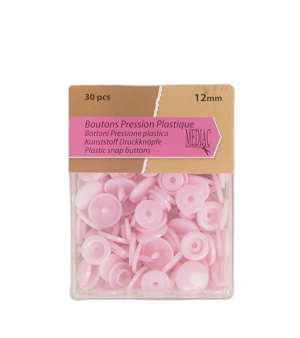 Lot de 30 boutons pression 100% plastique Rose Layette 12mm