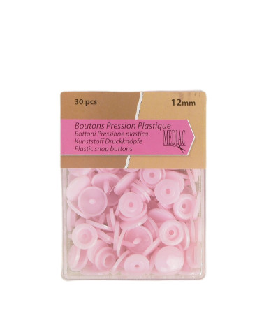 Set de 30 botones a presión 100% plástico Rosa Bebé 12mm
