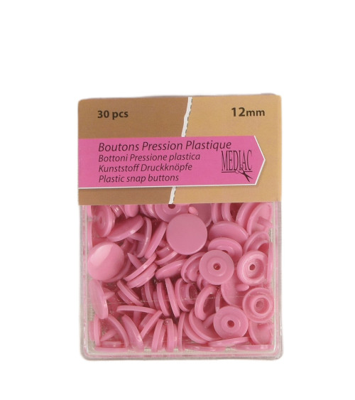 Lot de 30 boutons pression 100% plastique Rose 12mm