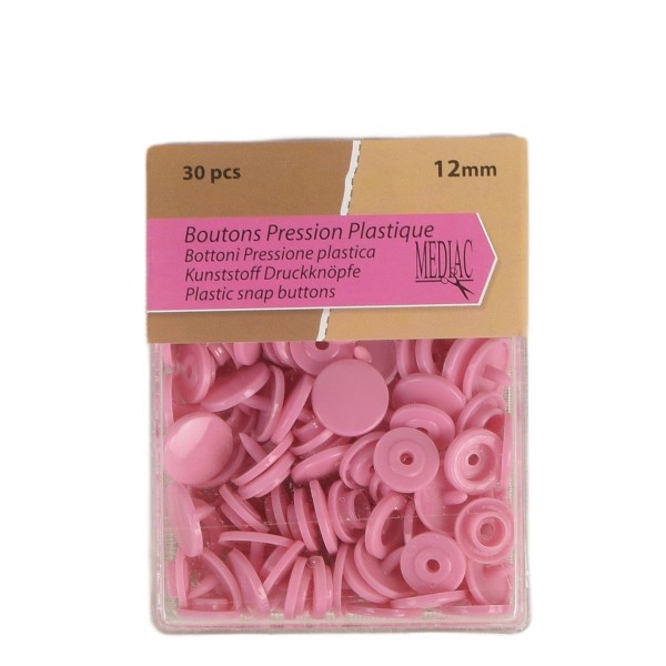 Lot de 30 boutons pression 100% plastique Rose 12mm