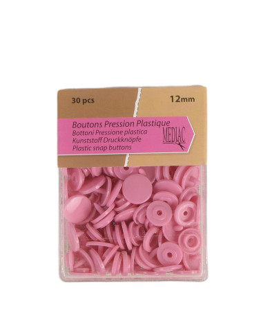 Pack of 30 100% plastic snap buttons Pink 12mm