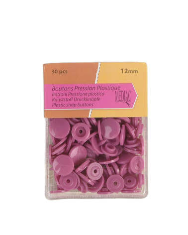 Set mit 30 Druckknöpfen, 100 % Kunststoff, Rosa-Lila, 12 mm