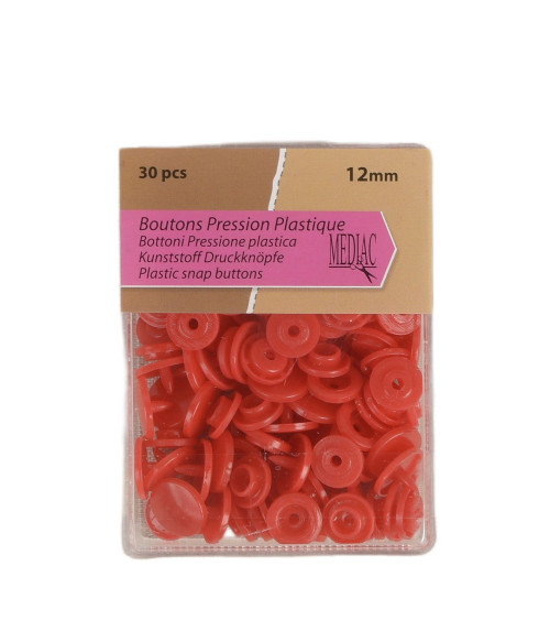 Lot de 30 boutons pression 100% plastique Rouge 12mm