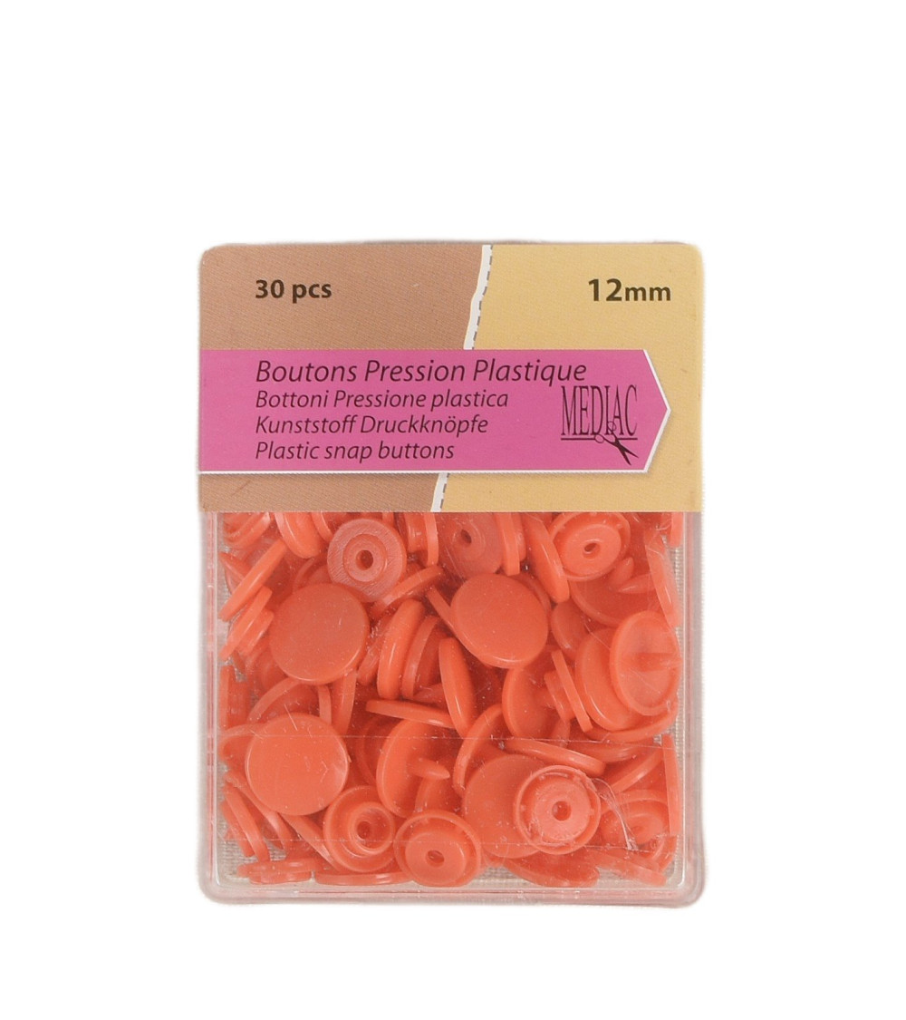 Lot de 30 boutons pression 100% plastique Orange 12mm