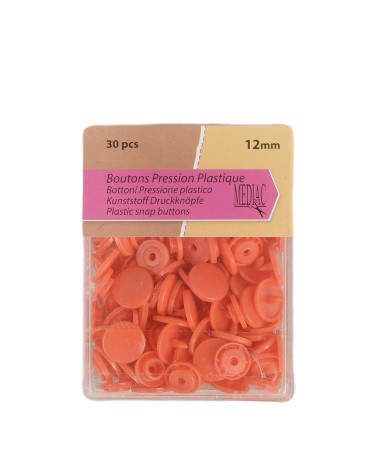 Set of 30 snap buttons 100% plastic Orange 12mm