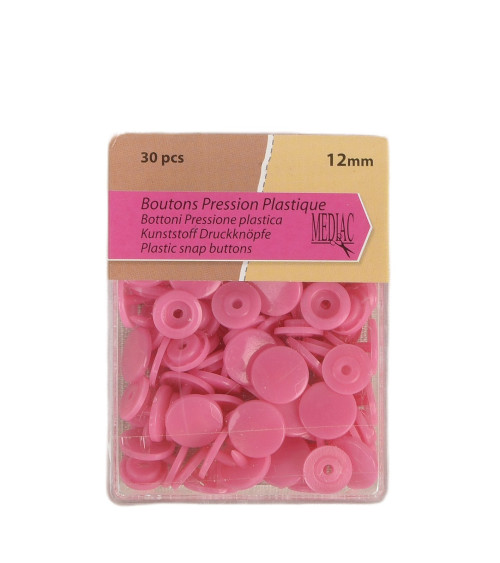 Lot de 30 boutons pression 100% plastique Fuchsia 12mm