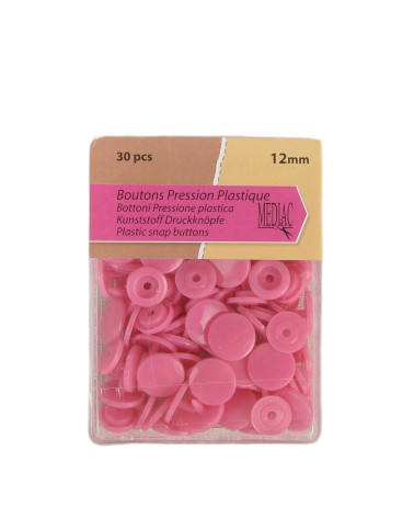 Set mit 30 Druckknöpfen aus 100 % Kunststoff, Fuchsia, 12 mm