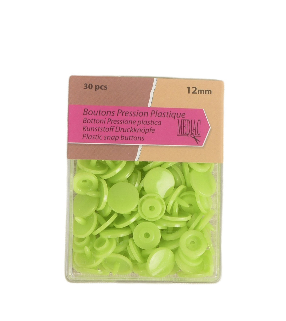 Lot de 30 boutons pression 100% plastique vert fluo 12mm