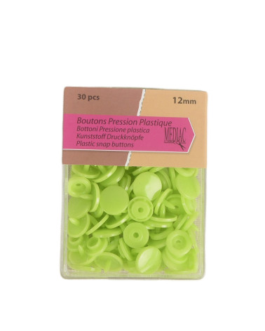 Set mit 30 Druckknöpfen aus 100 % neongrünem Kunststoff, 12 mm