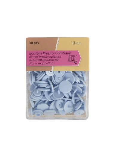 Set di 30 bottoni automatici 100% plastica celeste 12 mm
