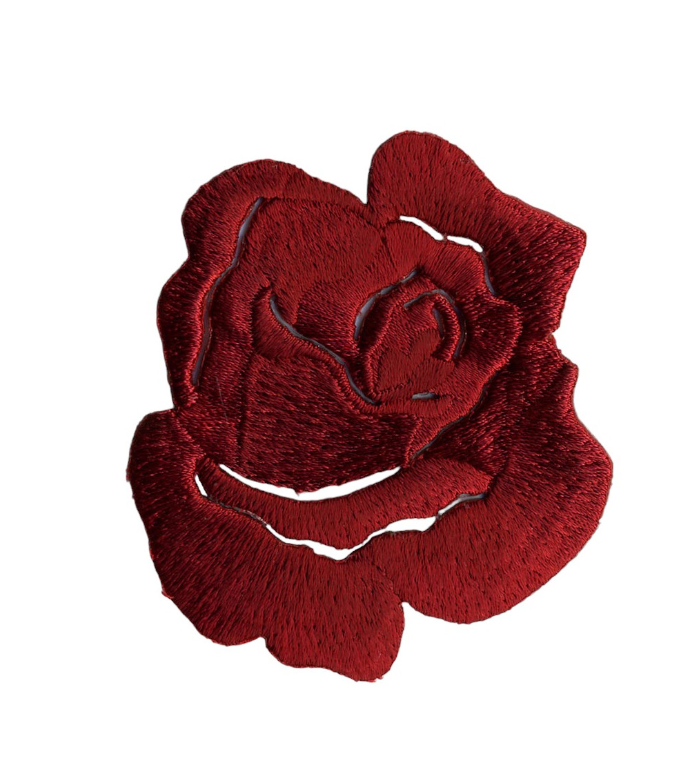 Set of 3 deep red rose iron-on patches