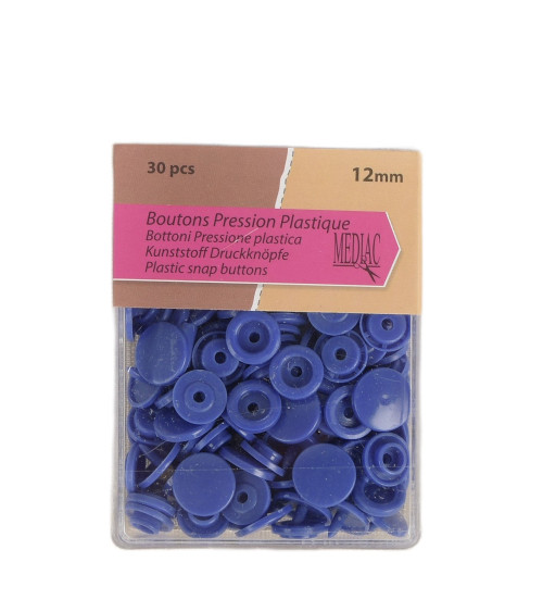 Lot de 30 boutons pression 100% plastique bleu roy 12mm