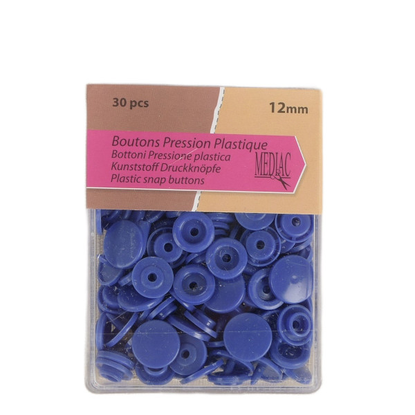 Lot de 30 boutons pression 100% plastique bleu roy 12mm