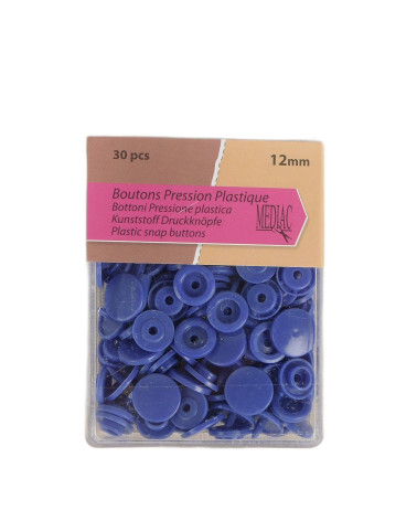 Set mit 30 Druckknöpfen aus 100 % königsblauem Kunststoff, 12 mm