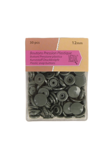 Set of 30 snap buttons 100% khaki plastic 12mm