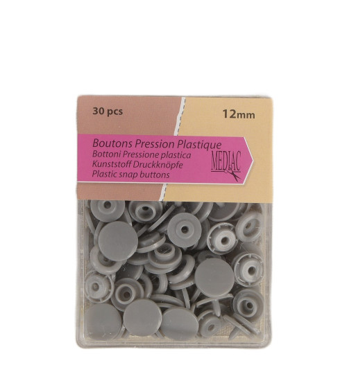 Lot de 30 boutons pression 100% plastique Gris 12mm