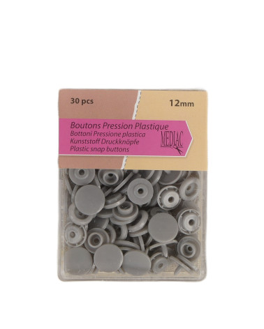 Set mit 30 Druckknöpfen, 100 % Kunststoff, Grau, 12 mm