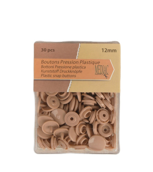 Lot de 30 boutons pression 100% plastique Camel 12mm