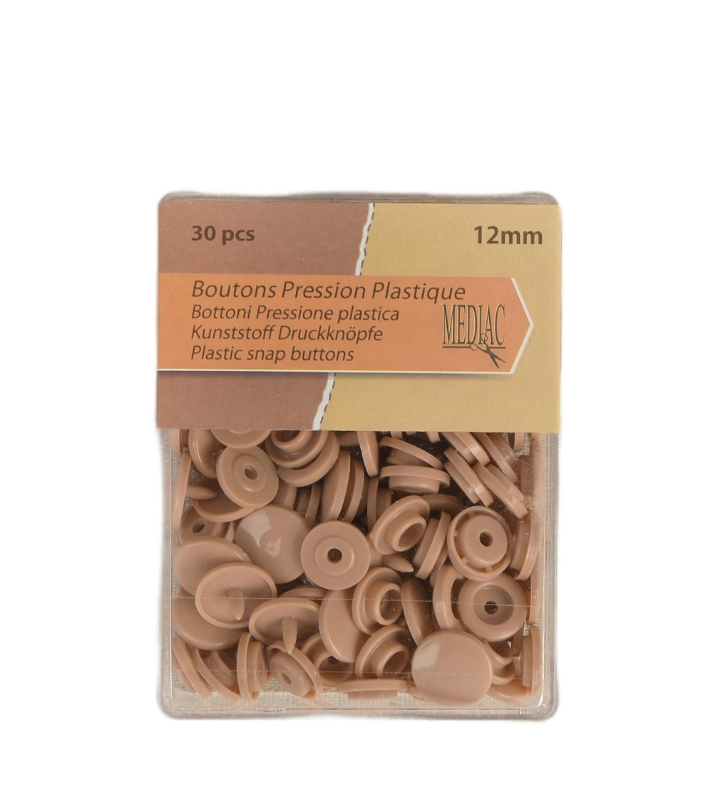 Lot de 30 boutons pression 100% plastique Camel 12mm