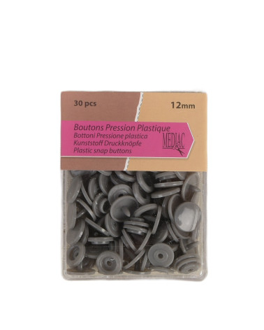 Set of 30 snap buttons 100% plastic Dark gray 12mm