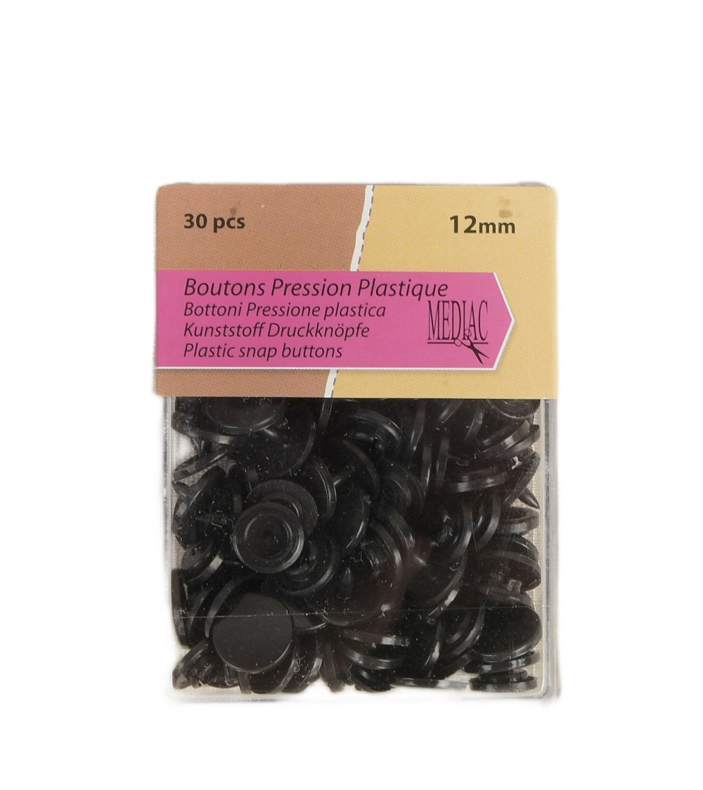 Lot de 30 boutons pression 100% plastique Noir 12mm