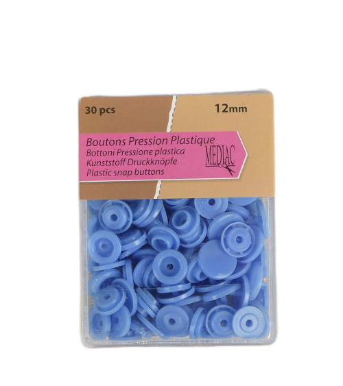 Lot de 30 boutons pression 100% plastique bleu 12mm